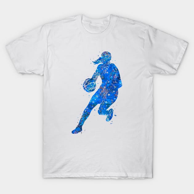 Basketball player girl - blue T-Shirt by Yahya Art